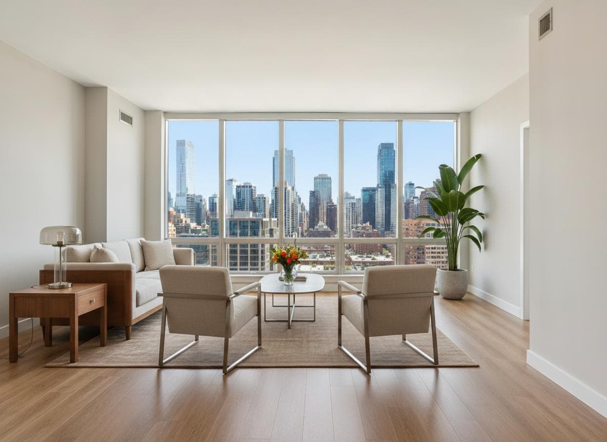 Living room virtually staged in a contemporary style