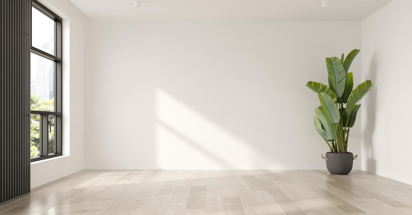 An empty living room, photographed unfurnished